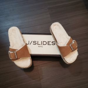 J/Slides Linda Faux Fur-Lined Suede Espadrille Slides